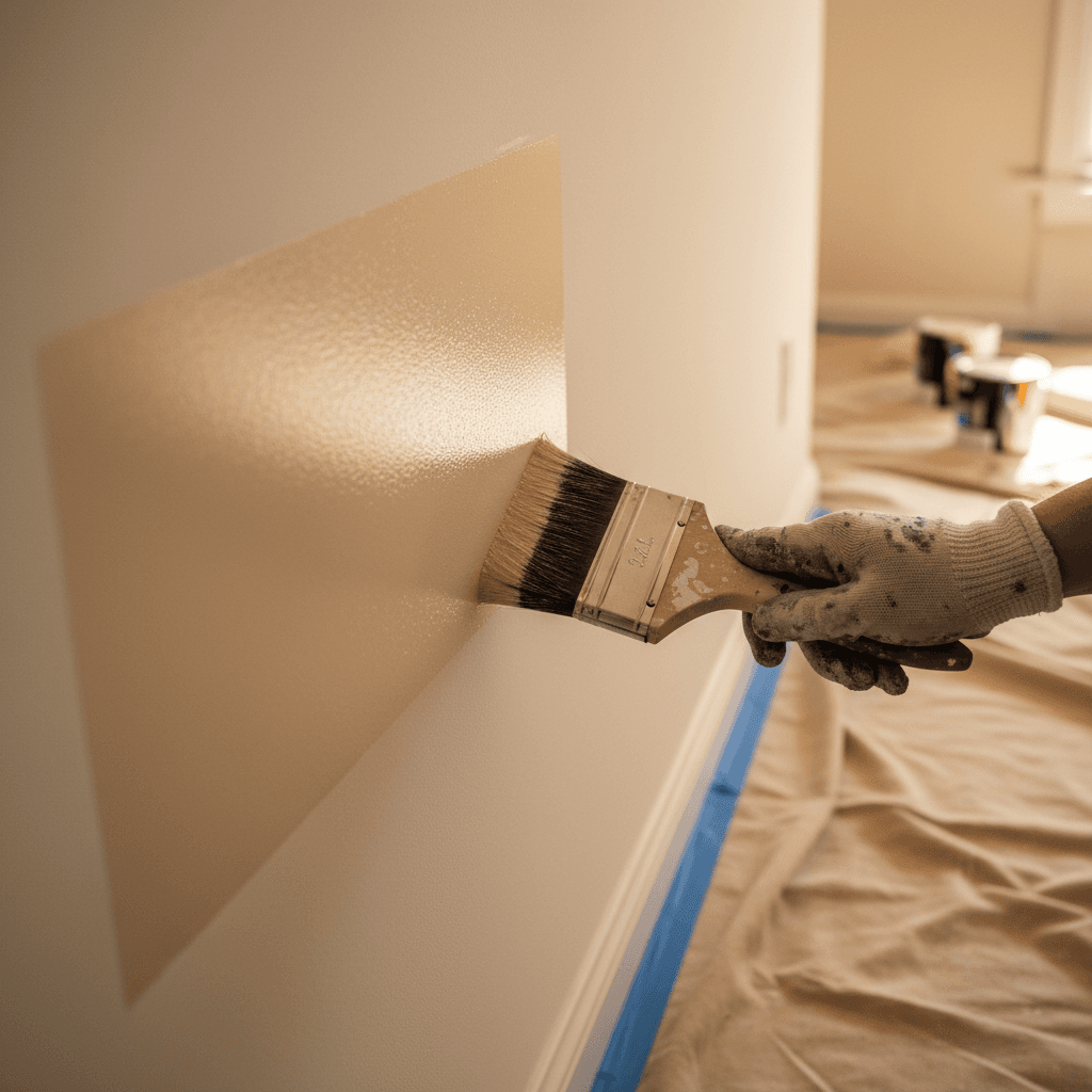 Painter sanding an interior wall before priming