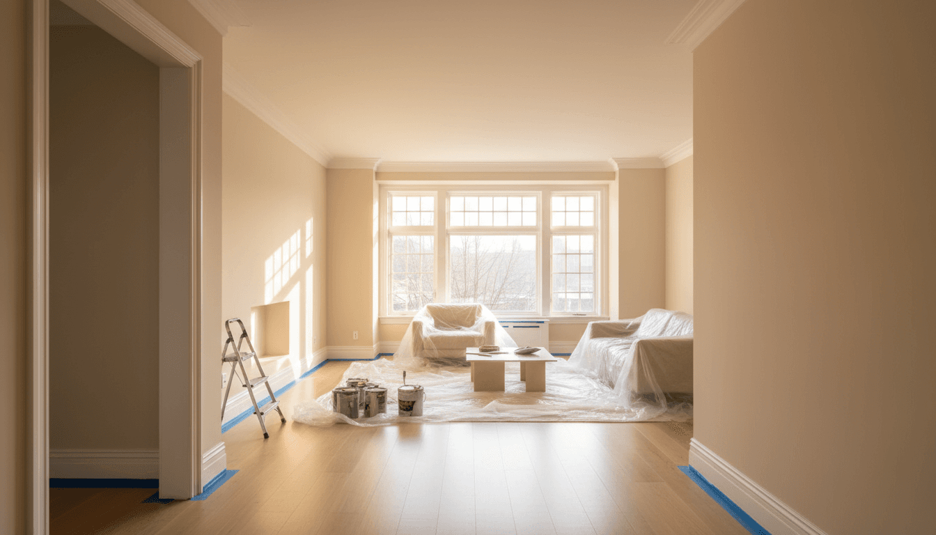 Freshly painted living room with crisp trim, ready for move-in
