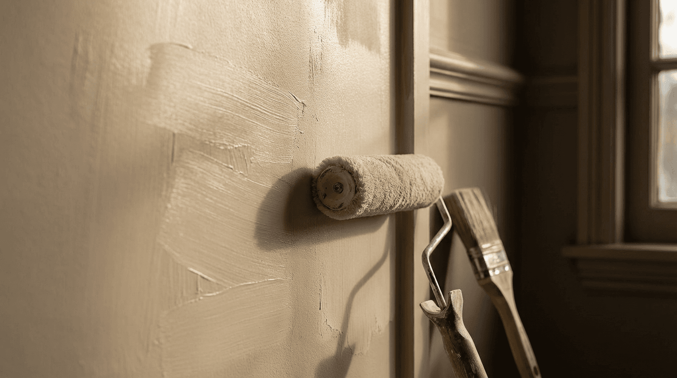 Freshly painted interior wall with crisp trim in a bright modern room